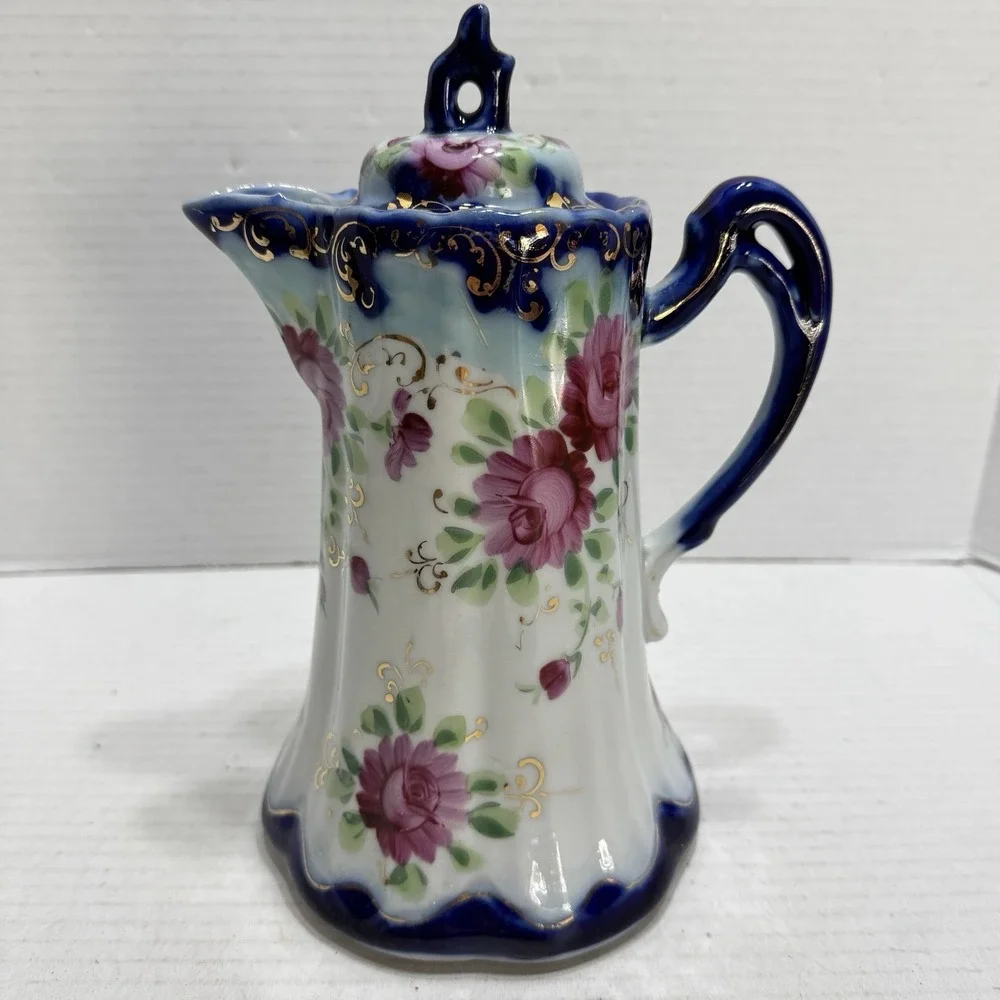 Antique S&K Nippon Chocolate Pot Porcelain Cobalt Blue Gold Hand Painted Japan